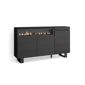 Buffet effet bois noir 150x35x87cm cheminée effet feu