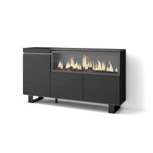 Buffet effet bois noir 158x35x87cm cheminée effet feu XXL