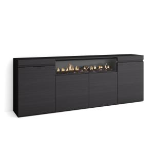 Buffet effet bois noir 200x35x75cm cheminée effet feu