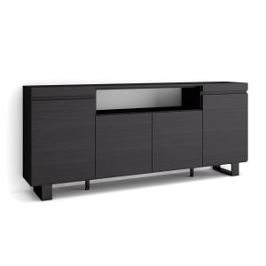 Buffet effet bois noir 200x35x87cm avec pieds