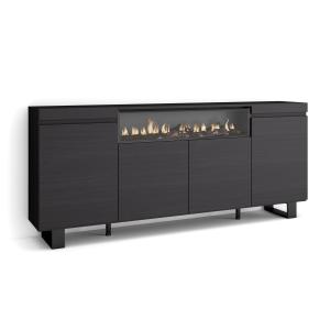 Buffet effet bois noir 200x35x87cm cheminée effet feu