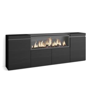 Buffet effet bois noir 208x35x75cm cheminée effet feu XXL