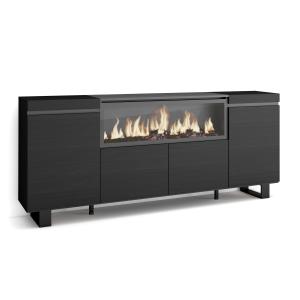 Buffet effet bois noir 208x35x87cm cheminée effet feu XXL