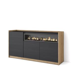 Buffet effet bois noir et chêne 156x37x80cm cheminée effet…