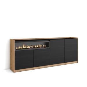 Buffet effet bois noir et chêne 207x37x80cm cheminée effet…