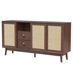 Buffet effet bois noyer avec 3 portes coulissantes et 2 tir…