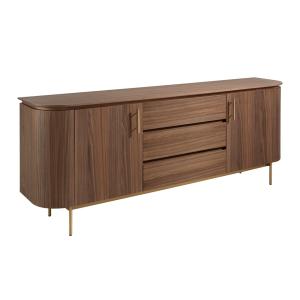 Buffet effet bois noyer et acier poli doré