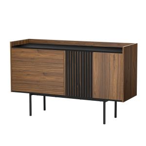 Buffet effet bois noyer et noir avec 2 tiroirs 2 portes