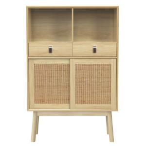 Buffet effet bois portes en rotin 2 tiroirs 2 portes 80x39,…