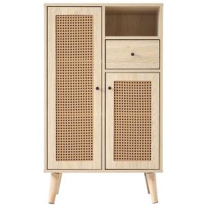 Buffet effet chêne avec 2 portes en tissage rotin et 1 tiro…