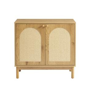 Buffet  effet chêne et rotin naturel 2 portes 80cm