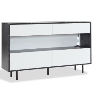 Buffet effet marbre noir et blanc 4 tiroirs et éclairage LE…
