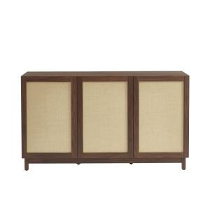 Buffet  effet noyer et rotin 3 portes 140cm