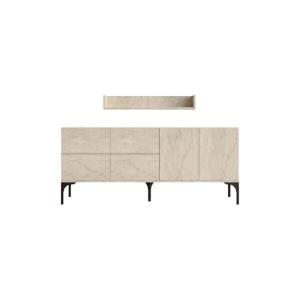 Buffet effet travertin 180 cm 6 portes et étagère