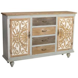 Buffet en bois avec 2 portes et 4 tiroirs fini vieilli 155x…