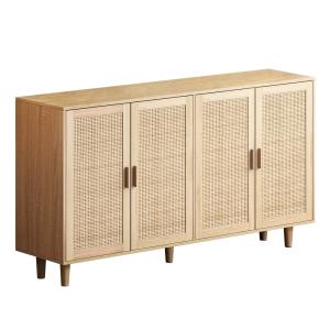 Buffet en bois clair avec portes en cannage naturel