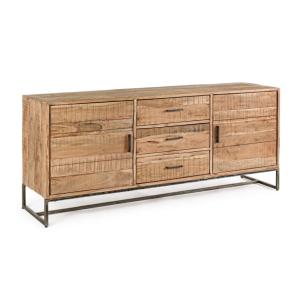 Buffet en bois d'acacia et acier anthracite, 175x45x77 cm