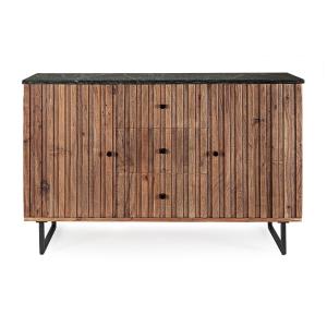 Buffet en bois d'acacia et marbre noir 2 portes 3 tiroirs L…