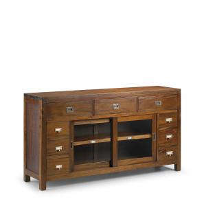 Buffet en bois d'acajou marron 9 tiroirs L 150 cm