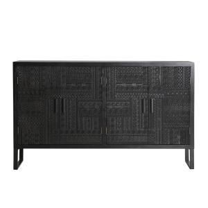 Buffet en bois de frêne noir 156x35x91 cm