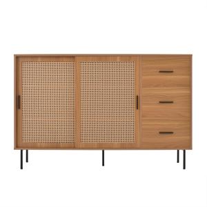Buffet en bois et cannage naturel avec portes coulissantes