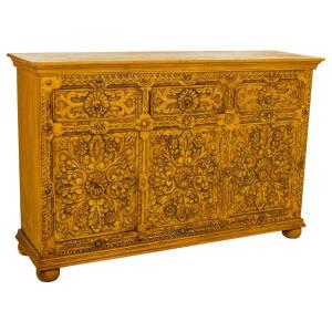 Buffet en bois fabrication artisanale jaune 147x45x96h