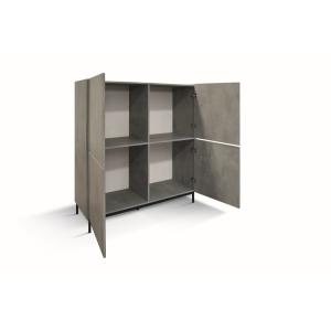 Buffet en bois, finition grise, plateau effet marbre, 136x50