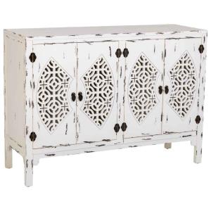 Buffet en bois laqué blanc vieilli avec 4 portes 120x40x86,…