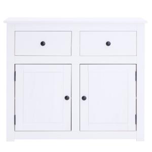 Buffet en bois massif, 2 portes 2 tiroirs, blanc