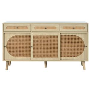 Buffet en bois rotin 3 tiroirs avec 3 portes 140*40*78 cm