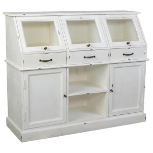 Buffet en bois vieilli blanc 129x45x106h