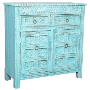 Buffet en bois vieilli bleu 101x41x101h cm