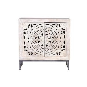 Buffet en manguier pieds en métal blanc et gris vieilli