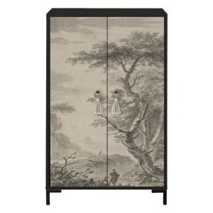 Buffet en MDF 2 portes décoratives motif Gris sépia vintage…