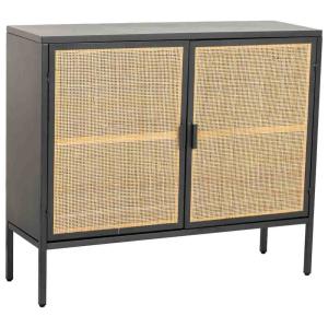 Buffet en métal et bois 2 portes, noir 100x32x85h cm