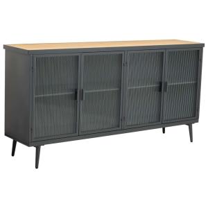Buffet en métal et bois avec verre, noir 160x36x80h cm