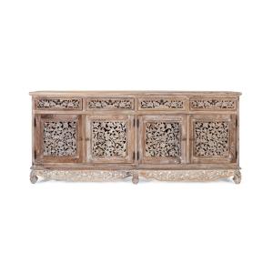 Buffet en teck massif 4 portes et 4 tiroirs blanc lavé