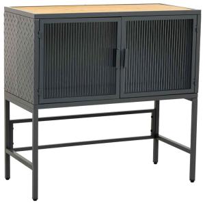 Buffet en verre, métal et bois 2 portes, noir 80x38x80,5h c…