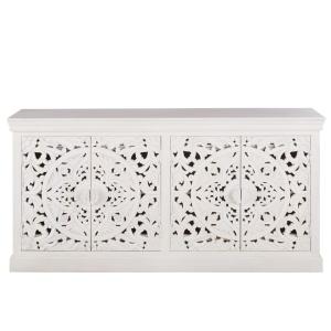 Buffet enfilade 4 portes en manguier massif sculpté blanc