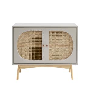 Buffet  gris perle et cannage rotin 90cm