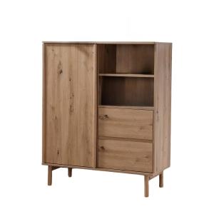 Buffet haut 1 porte coulissantes et 2 tiroirs - Effet Chêne