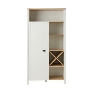 Buffet haut 1 porte effet bois clair et blanc