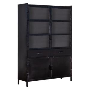 Buffet haut 180cm avec vitrine en métal noir