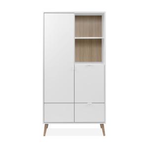 Buffet haut 2 portes, 2 niches, 1 tiroir décor blanc et chê…