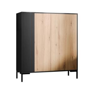 Buffet haut 2 portes 6 étagères L100cm effet bois et noir