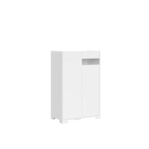 Buffet haut 2 portes 70x35x110 cm effet bois blanc brillant