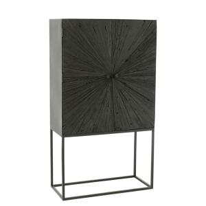 Buffet haut 2 portes 90x40x162 cm en bois recyclé noir - SH…