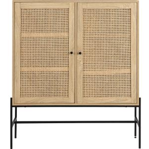 Buffet haut 2 portes en cannage naturel et effet chêne 100…