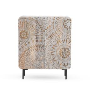 Buffet haut 2 portes gris patiné blanc en bois massif de ma…
