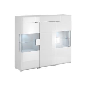 Buffet haut 3 portes 1 tiroir avec LED stratifiés blanc